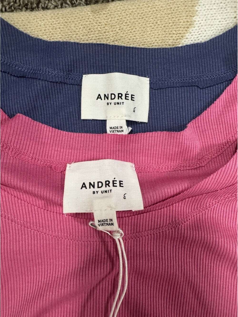 Andrée by Unit Ribbed Knit Scoop Neck Sleeveless Tank Tops Pink Blue Bundle (2) - Picture 4 of 5